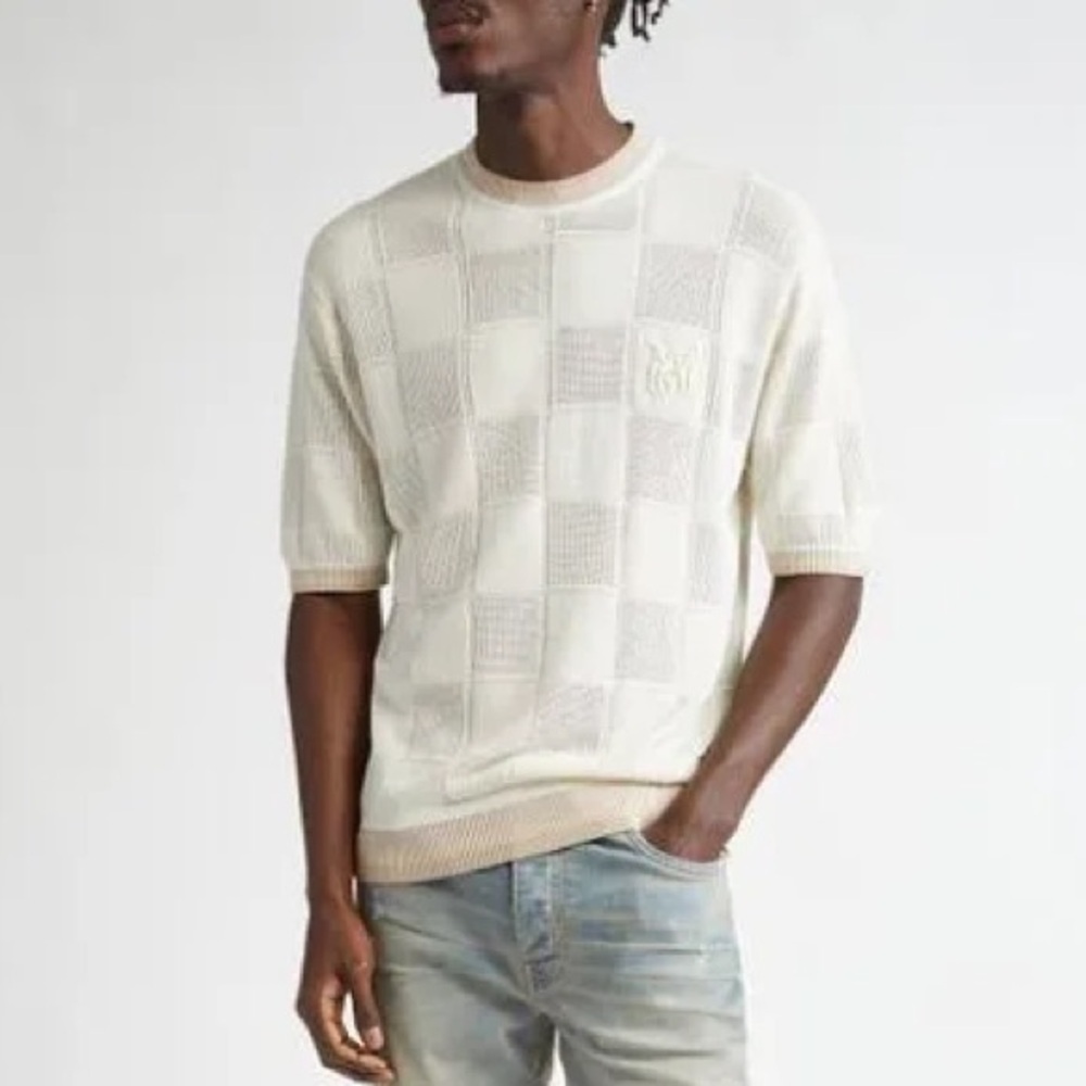 Amiri Checkerboard Open Stitch Silk Blend Knit Top
Short Sleeve Sweater Sz S